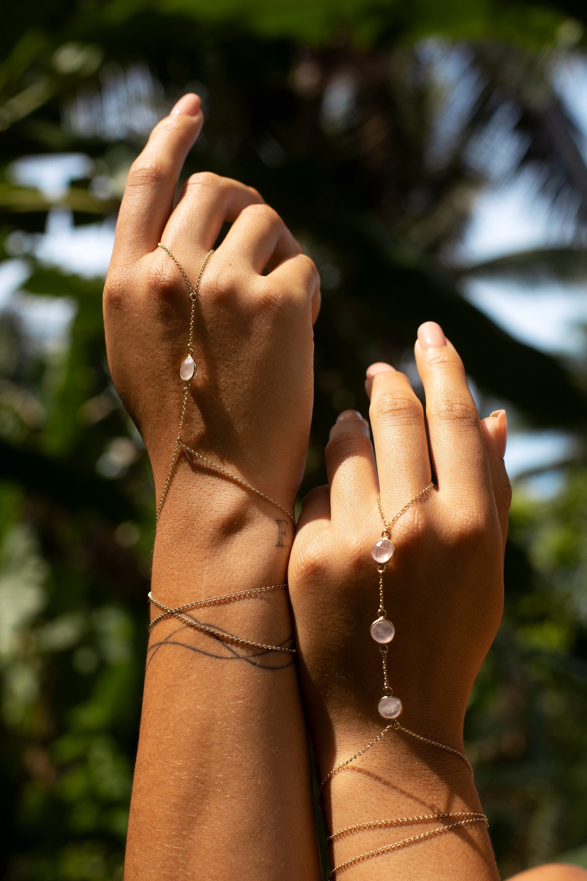 Nishati Hand Chain and Kiseya Hand Chain in Rose Quartz