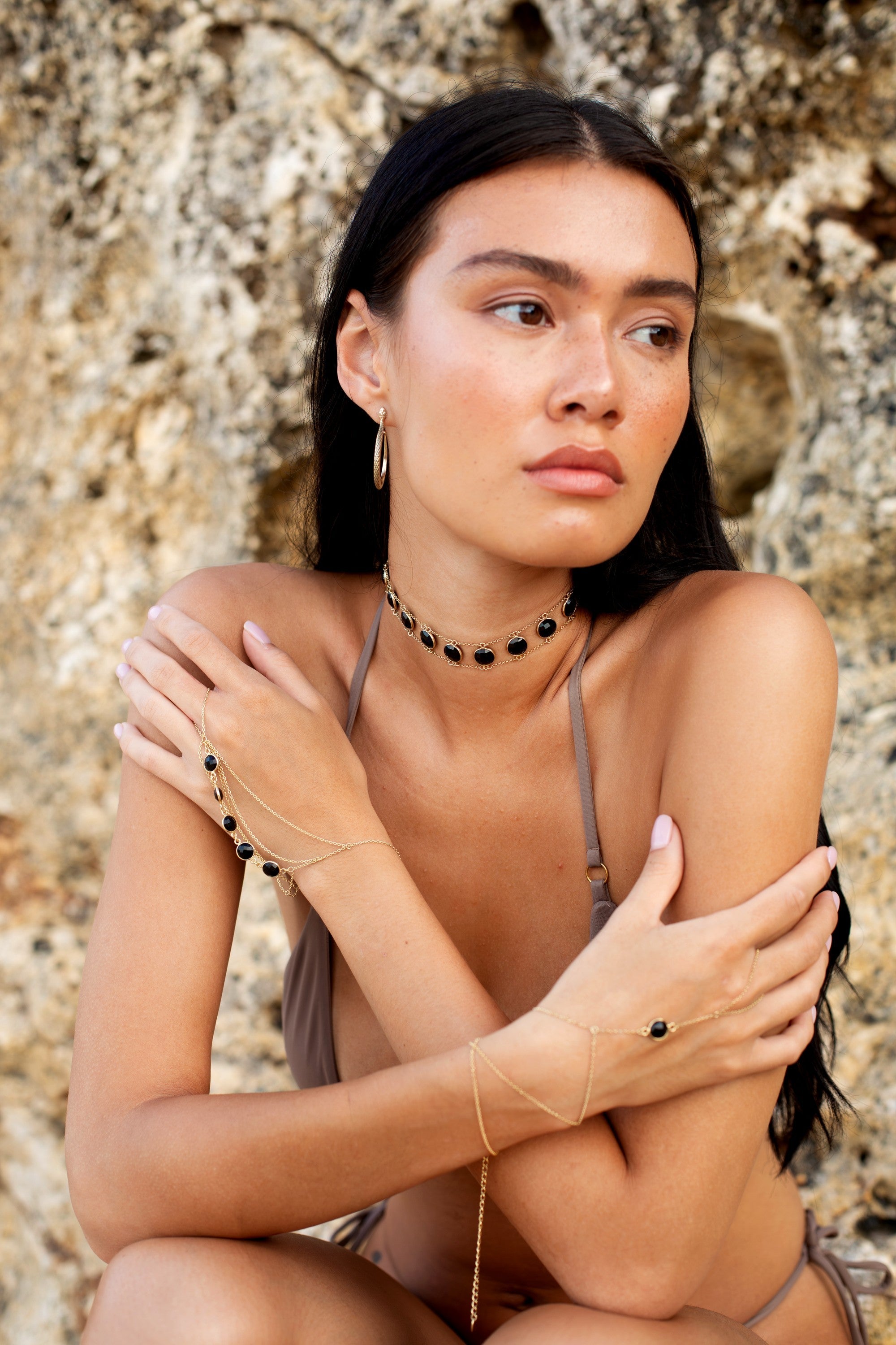 Amaanyi black onyx choker worn as a minimal statement necklace