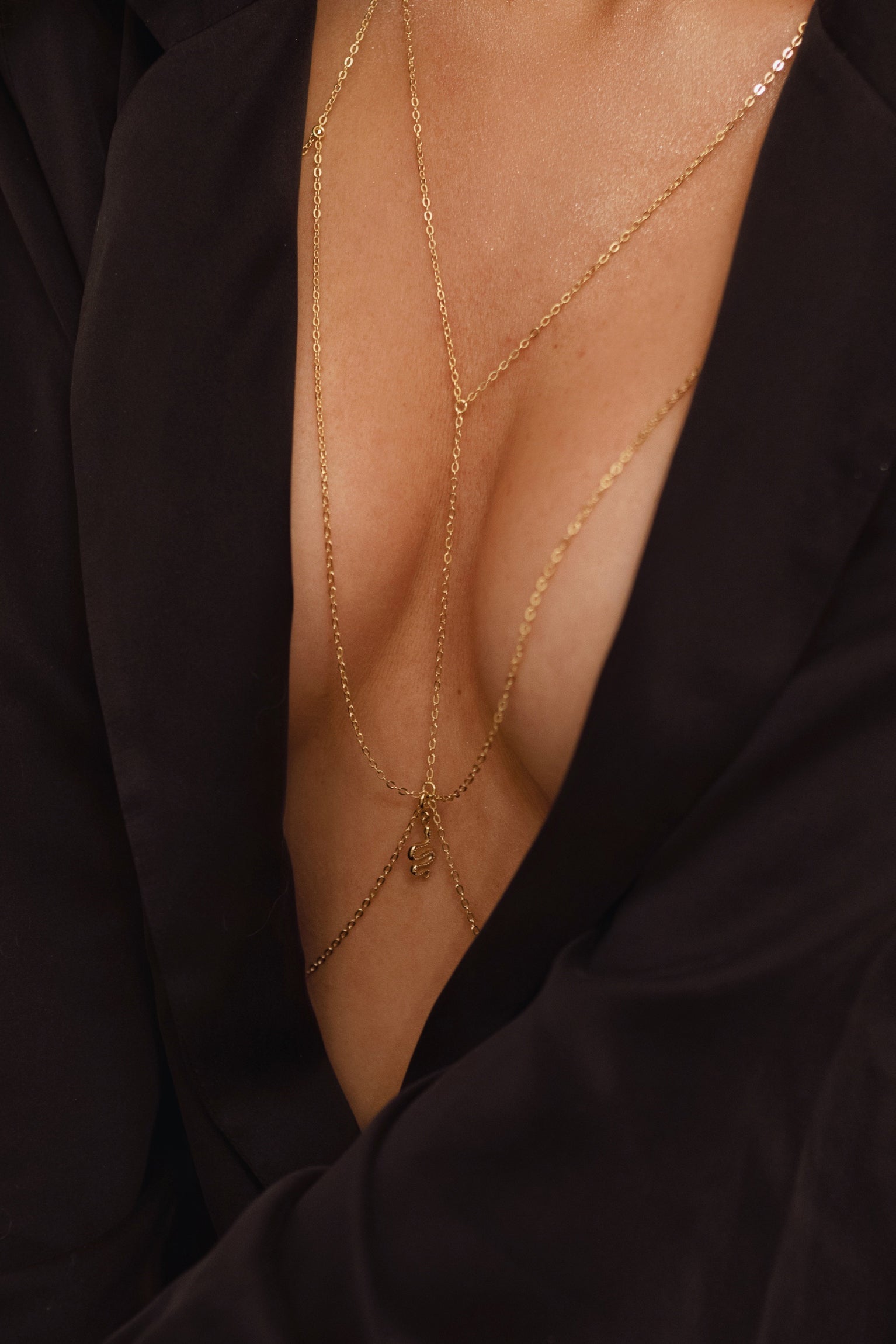 Lota body chain styled for evening wear