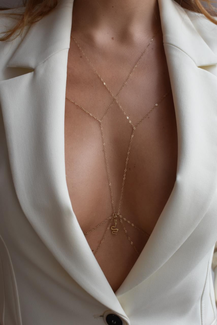 Neoma body chain, product detail against a neutral background