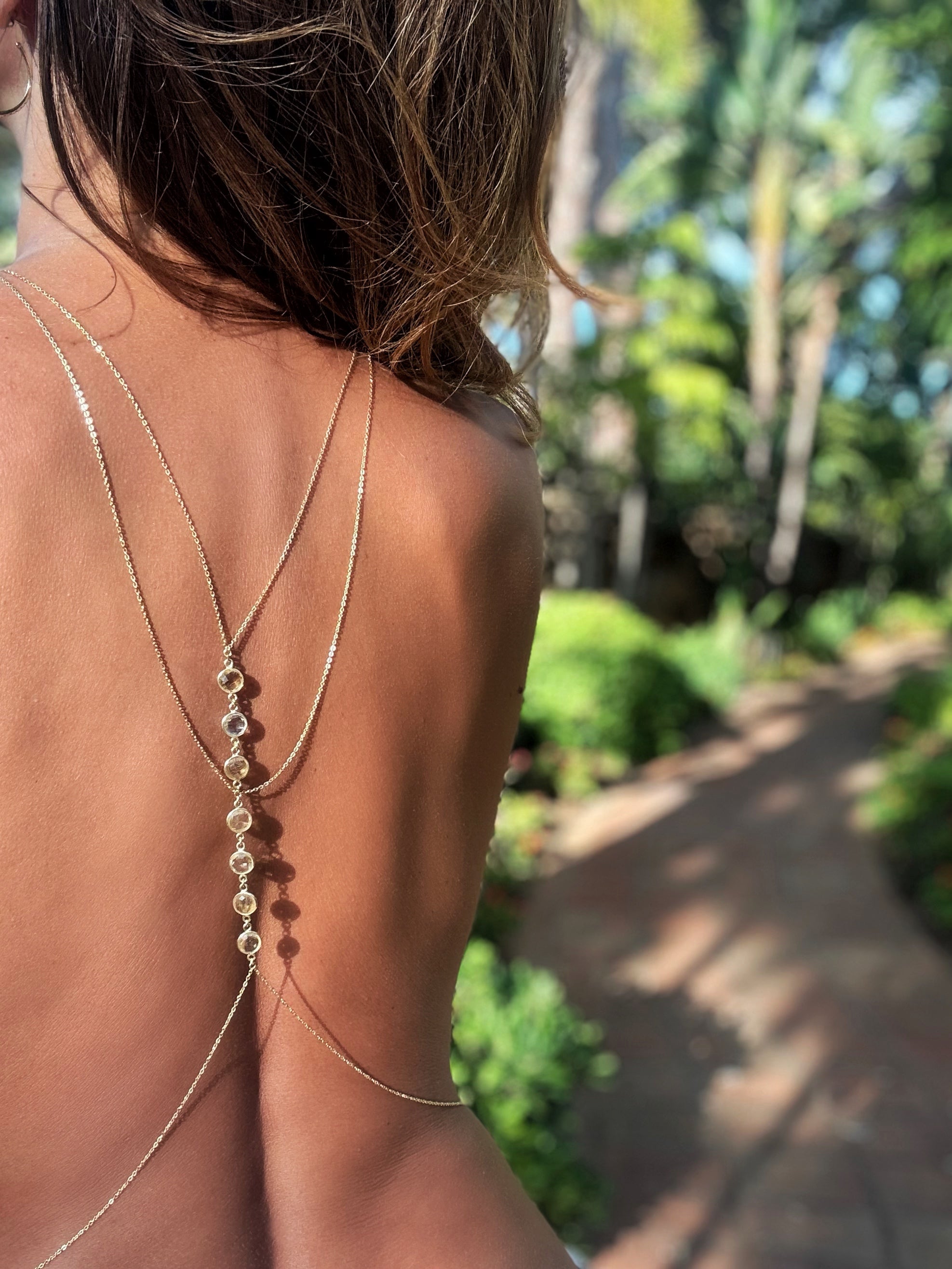 Amaanyi gemstone body chain, close-up detail shot