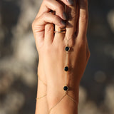 Nishati gemstone hand chain, close-up of the three stone composition