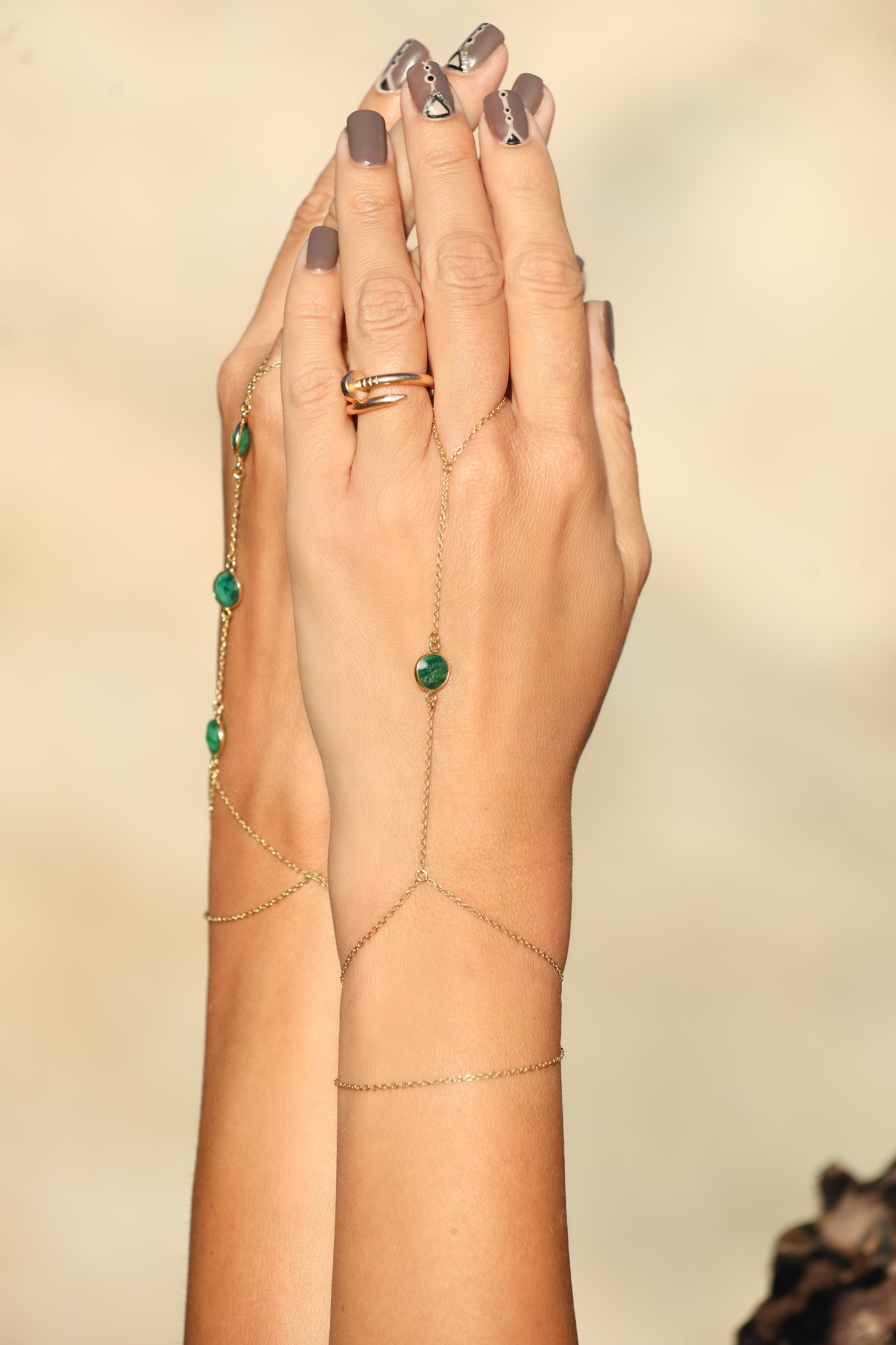 Kiseya gemstone hand chain, flat lay product photo